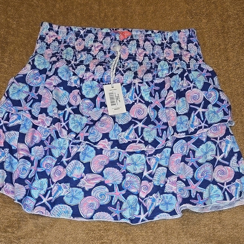 New Simply Southern Pink and Blue Smocked Mini Skater Skirt Beach Design S or L - Picture 1 of 6